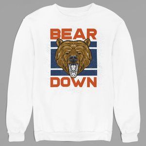 NEW Bear Down Chicago Fan Slogan Long Sleeve Fleece Sweatshirt WHITE
